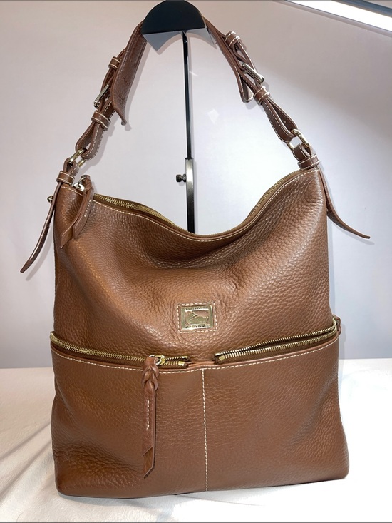 Dooney & Bourke Handbags - Dooney & Bourke Pebbled Leather Hobo Shoulder Bag Cognac Brown Large Purse
